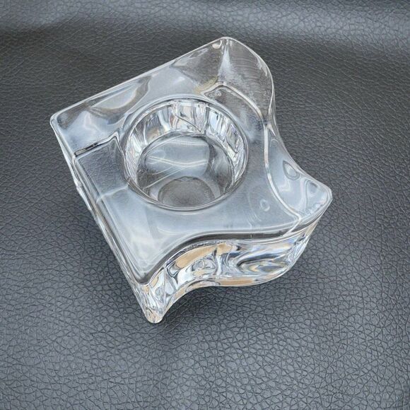 Orrefors Sweden Crystal Candle Holders Clear Heavy Puzzle Piece Votives Set of 2 - Picture 7 of 11